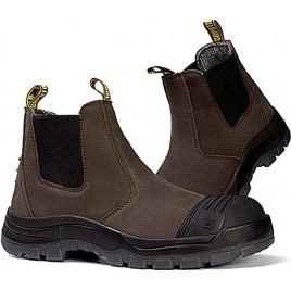 HANDMEN Work Boots for Men Steel Toe Waterproof Working Boots Slip Resistant Slip-on Safety EH Working Shoes Dark Brown