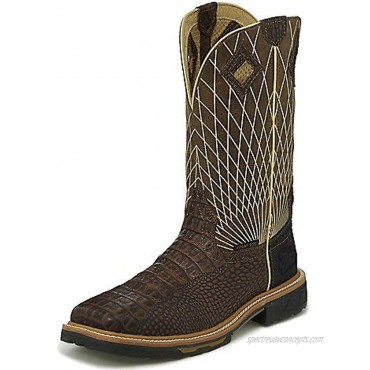 Justin Men's Derrickman Croc Print Western Work Boot Composite Toe Cognac 9 D