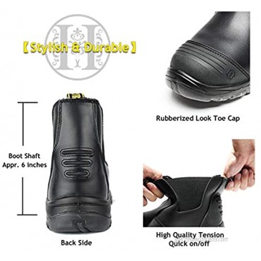 ROCKTURTLE Steel Toe Work Boots for Men Black Waterproof Slip on Safety Boot 6 Comfortable Slip Resistant Men's Working Shoes 8 10.5