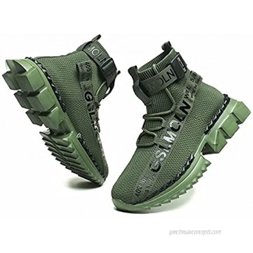 Jakcuz Men's High Top Sneakers Gym Lightweight Breathable Athletic Running Walking Tennis Boy Comfortable Fashion Platform Shoes
