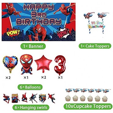 Spiderman 3rd Party Supplies 3 Years Old Decorations Banner Balloons For Boys Backdrop Birthday