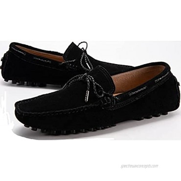 yldsgs Slip-on Loafer for Men Flats Bow-Tie Suede Leather Dress Driving Moccasins Casual Boat Shoes