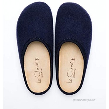 Le Clare Nebraska Men's Wool Felt Clog Made in Italy House Slippers with Arch Support Cork Insole Indoor Outdoor Sole Navy Size 9 US 42 EU